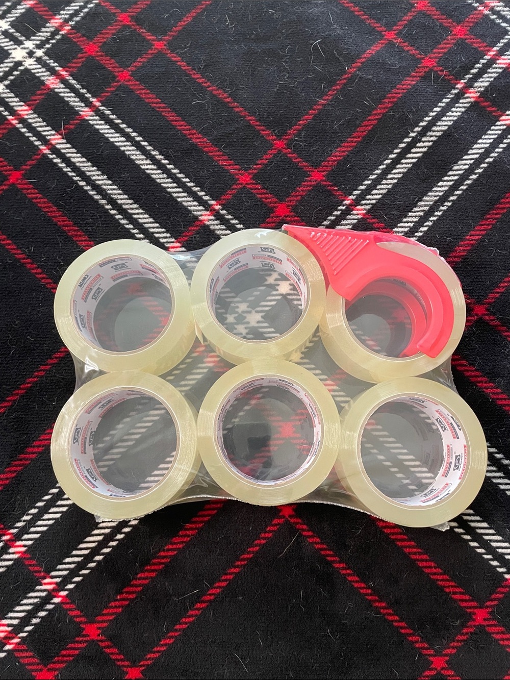 Clear Packing Tape 6-Roll Set with Red Dispenser